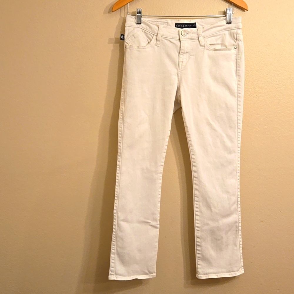 Rock & Republic Women's White Denim Jeans, Size 4, Mid Rise, Straight Fit